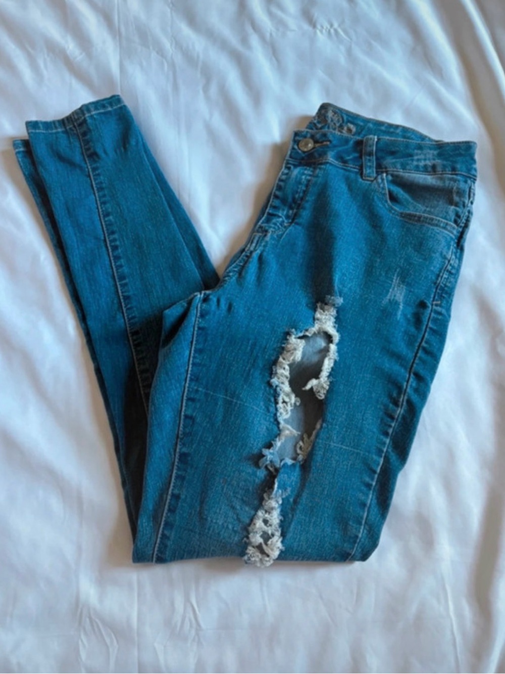 Wax Jean Blue Distressed Skinny Jeans
